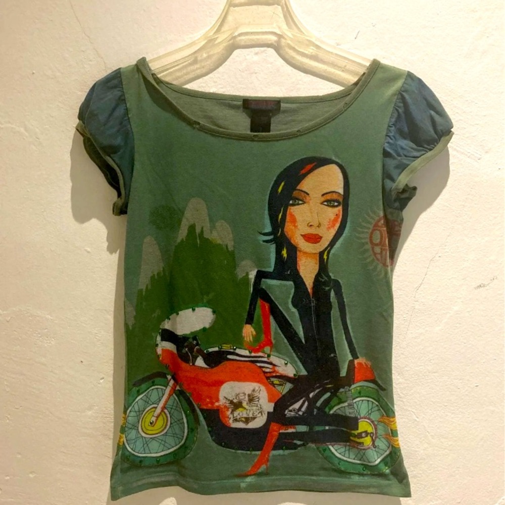 Rare vintage Custo Barcelona 90's early 2000's graphic rhinestone top Medium